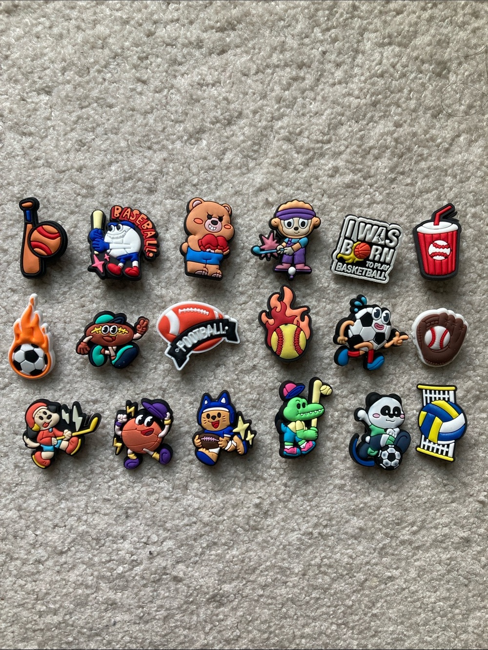 Set of 18 sports themed shoe charms